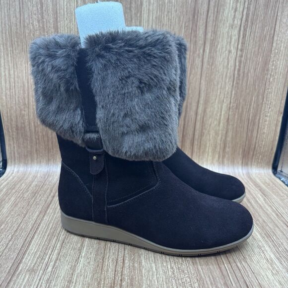 Lands' End Mendota Spibro Brown Suede Pull On Lined Boots Size 9 - Picture 1 of 9